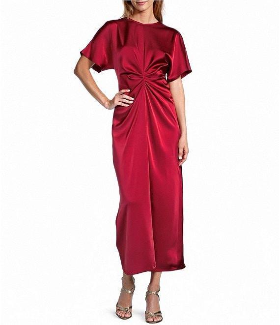 Antonio Melani Gabriella Crew Neck Short Sleeve Satin Maxi Dress Product Image