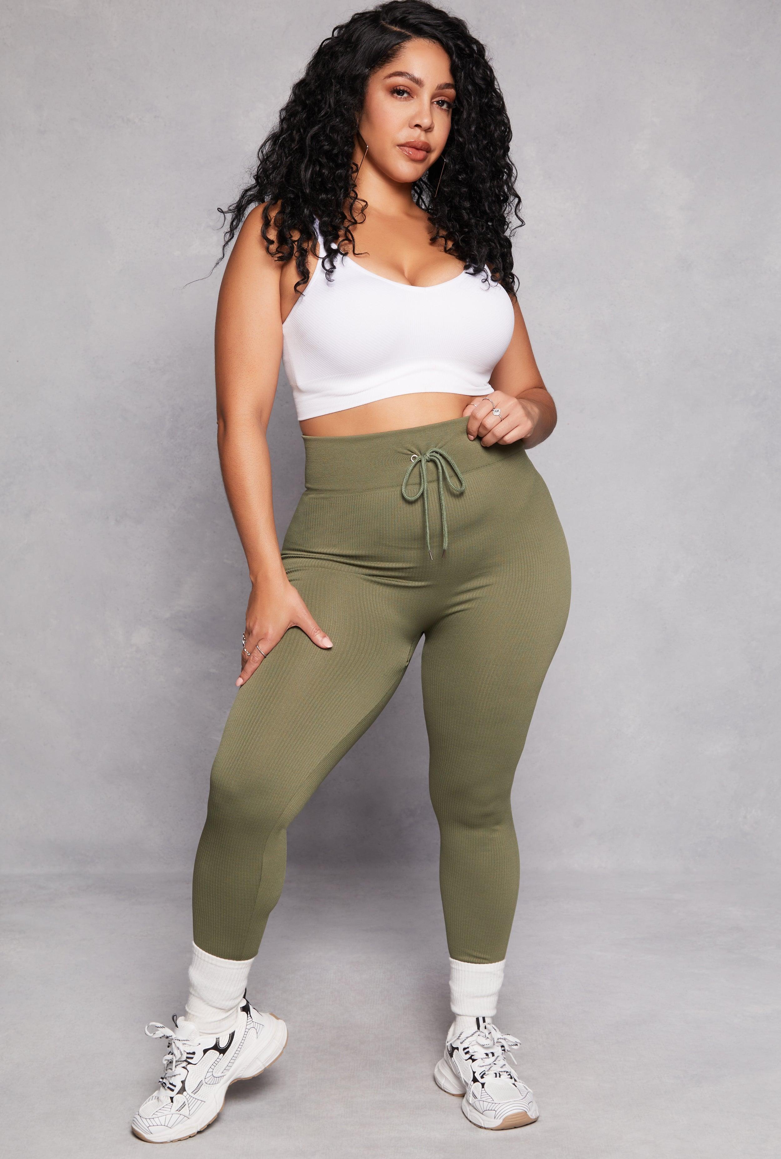 Womens Plus Size Drawstring Detail High Waist Leggings Product Image