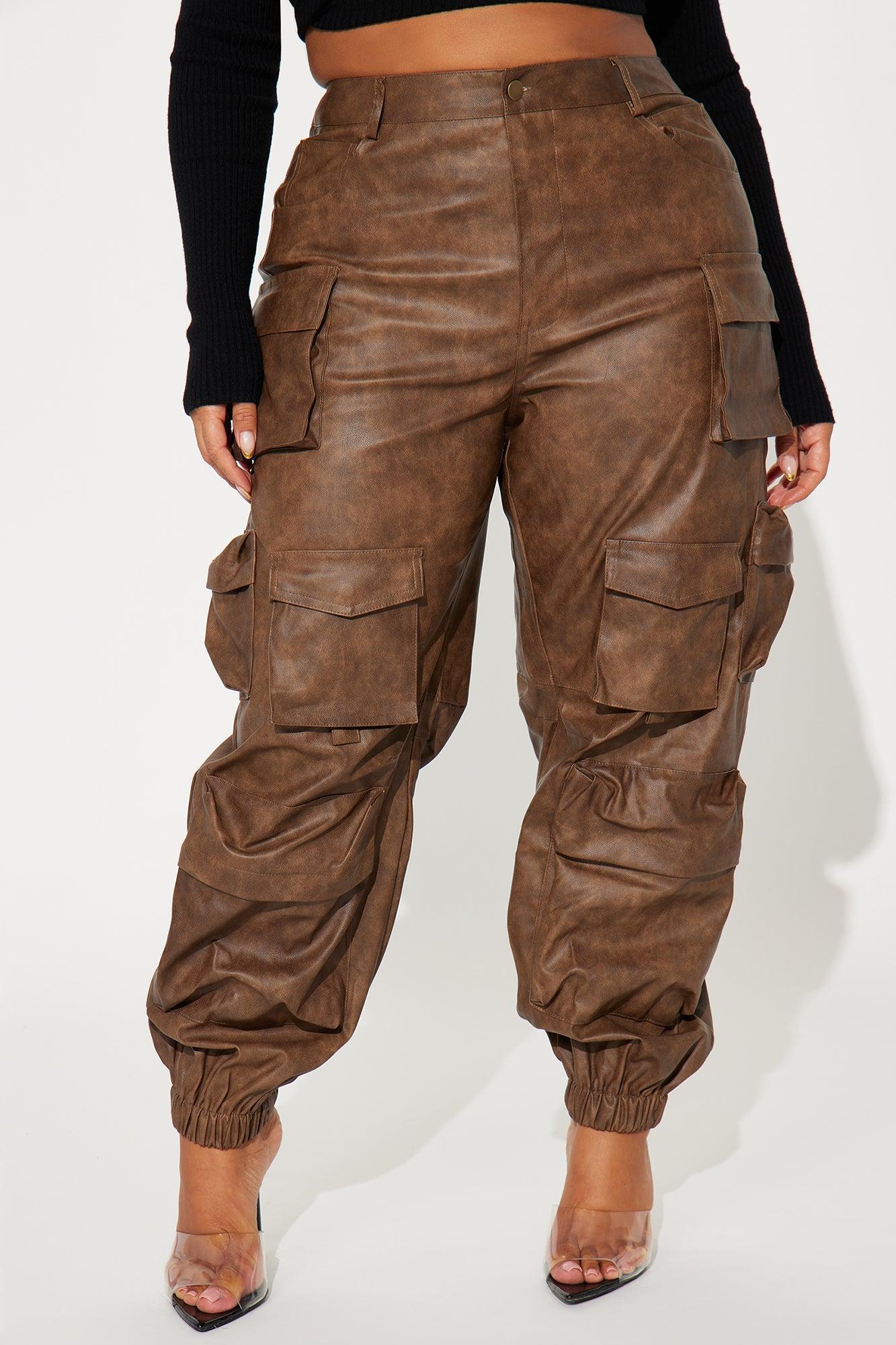 Weekend Warrior Washed Faux Leather Cargo Jogger - Brown Product Image