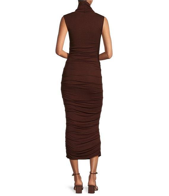 Every Ruched Knit Mock Neck Sleeveless Bodycon Midi Dress Product Image