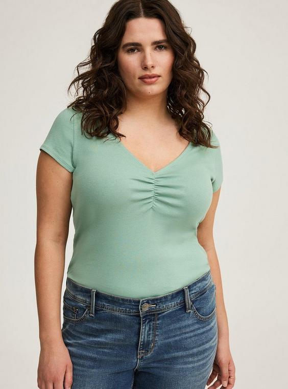 Rib Cinched V-Neck Tee Product Image