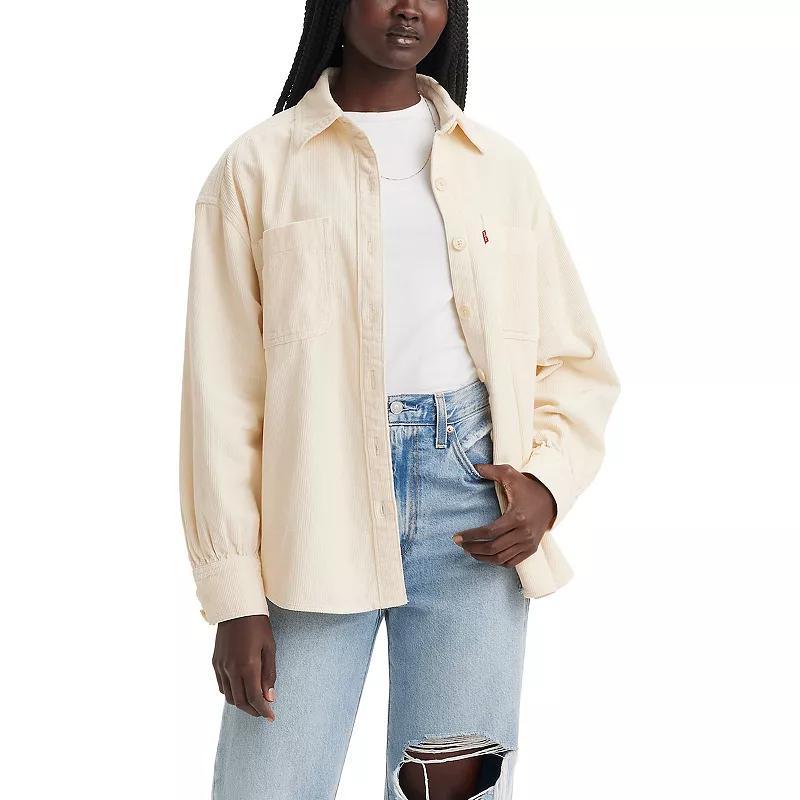 Levis Womens Long Sleeve Orion Corduroy Button-Down Shirt - White Swan L Product Image