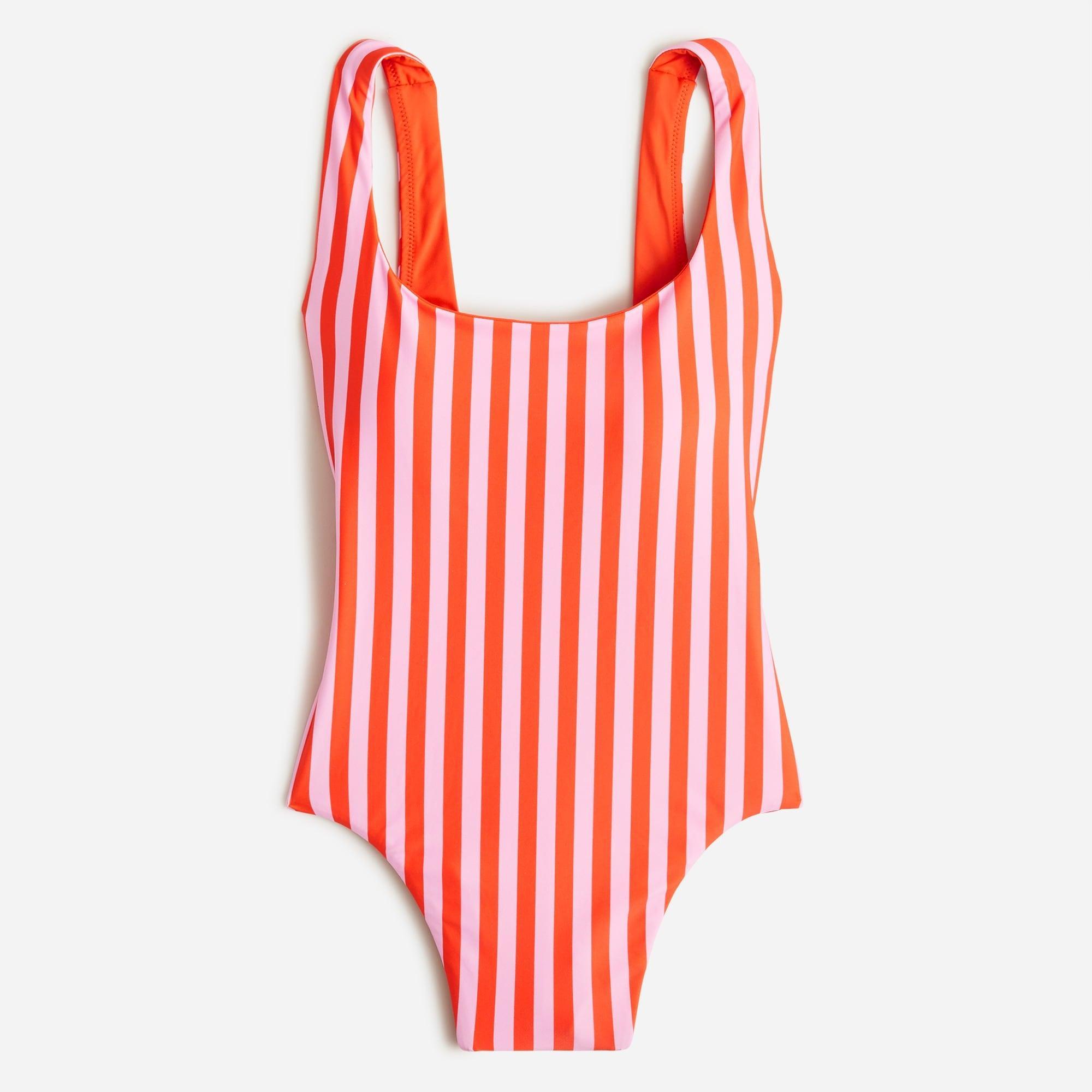 Scoopneck one-piece swimsuit in reversible pink stripe Product Image