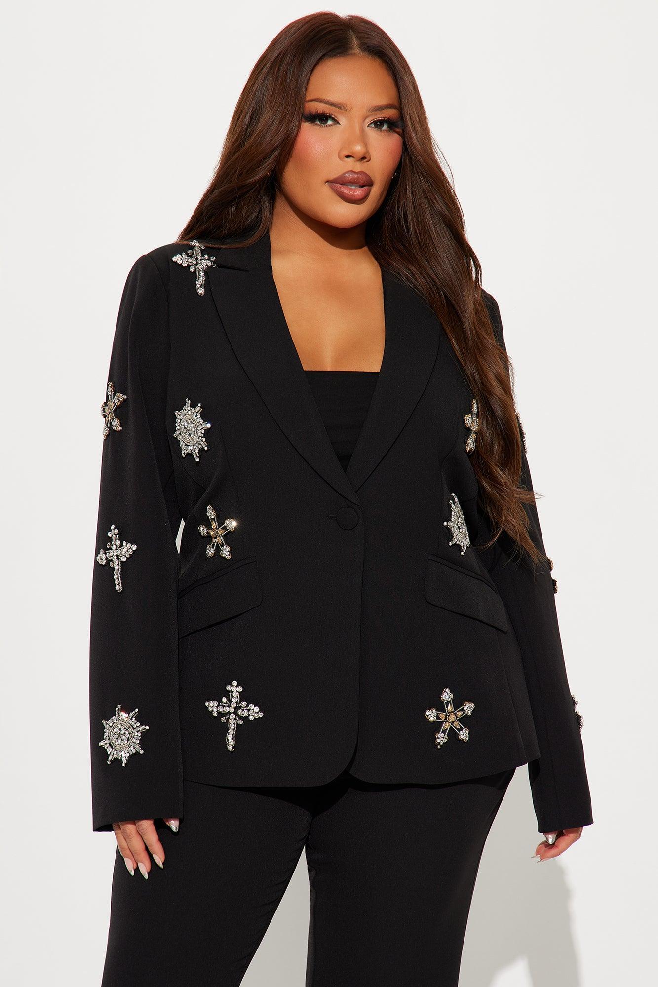 Star Studded Blazer Pant Set - Black Product Image