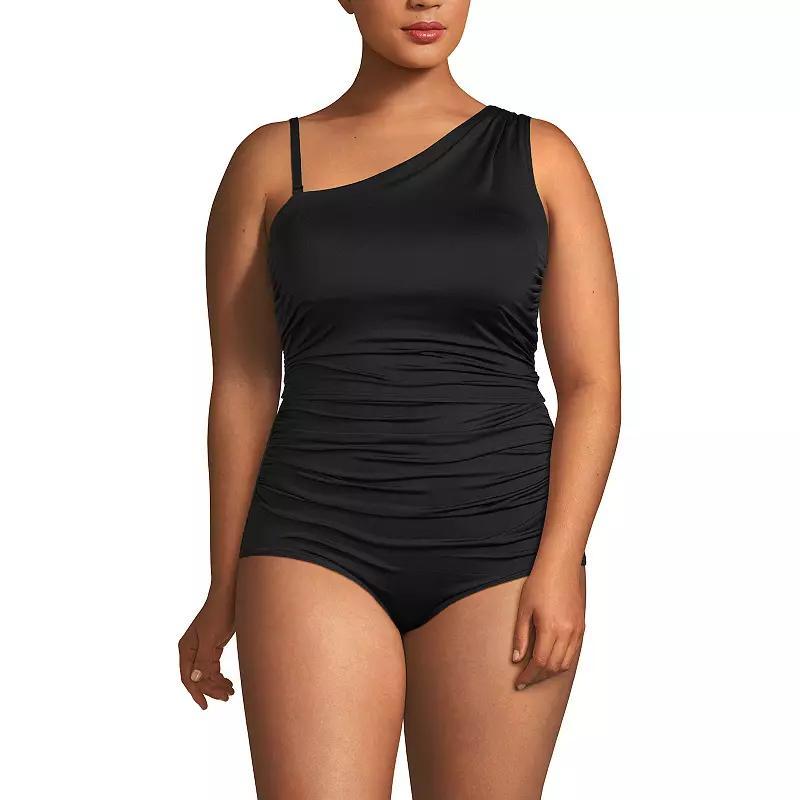 Plus Size Lands' End Ruched One Shoulder Swim Top, Women's, Size: 24 W, Black Product Image