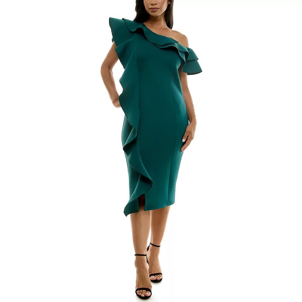 Women's Nina Leonard Off-The-Shoulder Ruffle Dress, Size: XL, Green Product Image