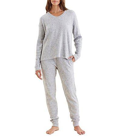 Papinelle Waffle Textured Long Sleeve V-Neck Knit Lounge Set Product Image