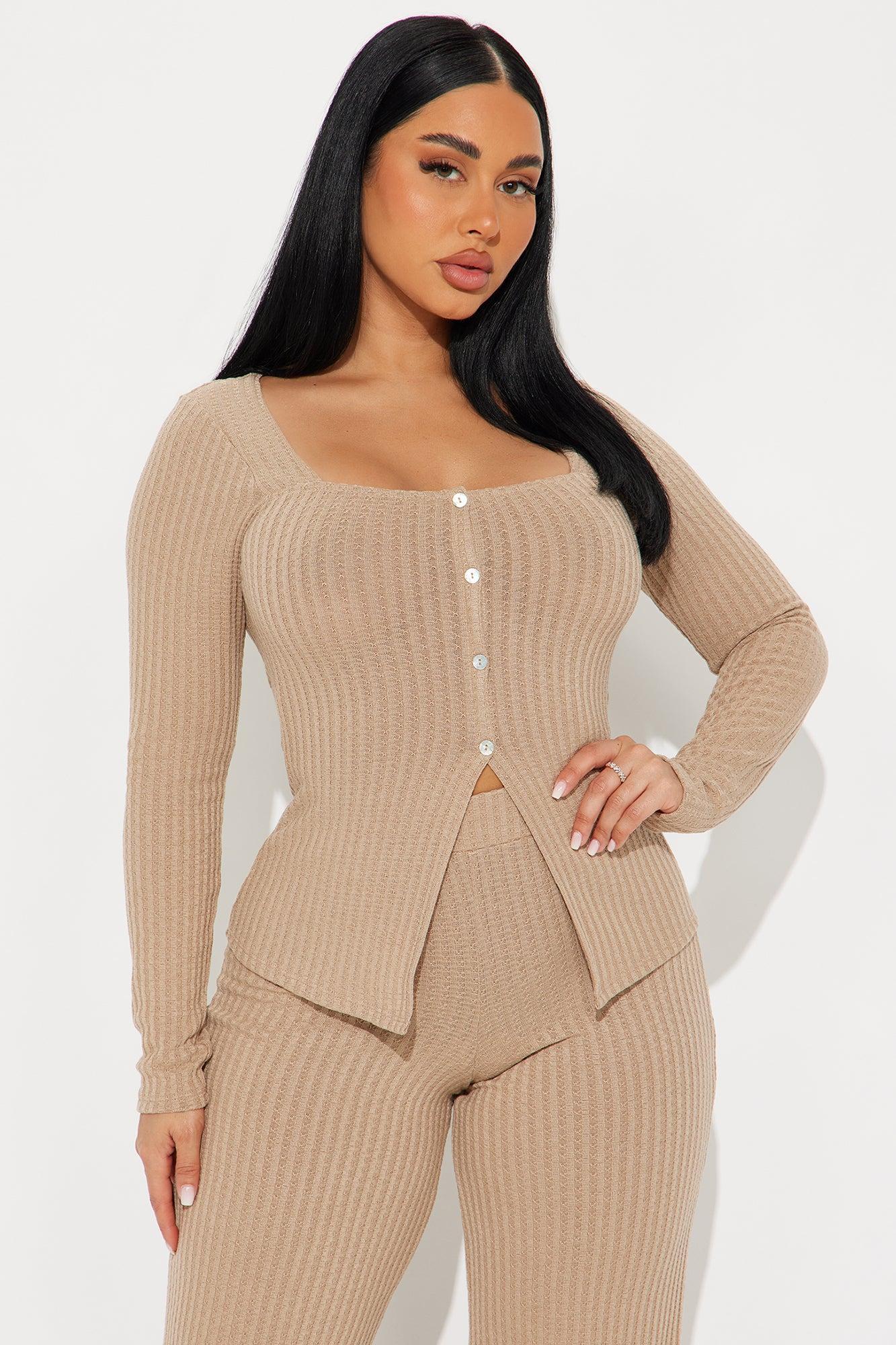 Rosalee Ribbed Pant Set - Taupe Product Image