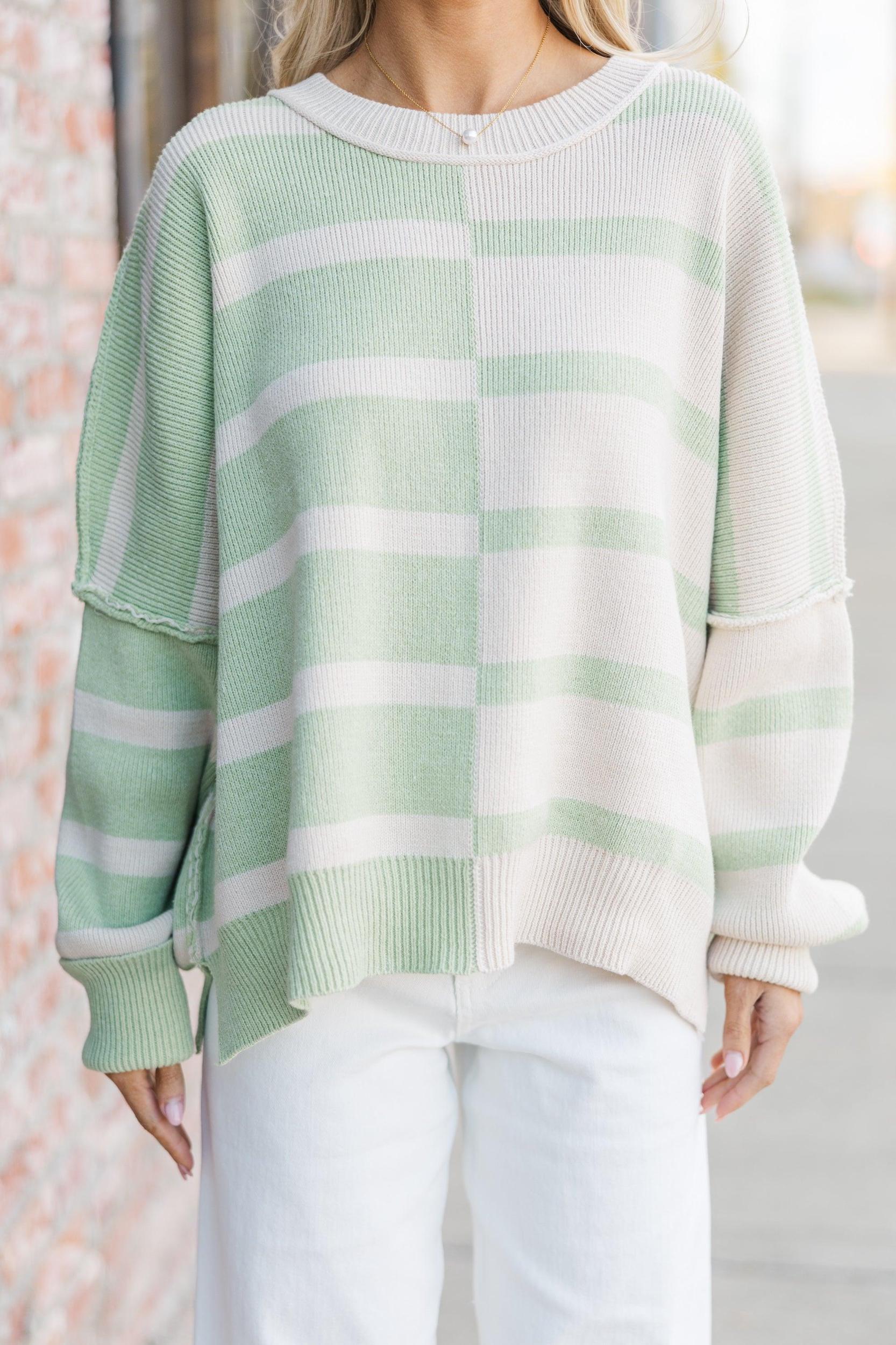 Give You Joy Sage Green Striped Sweater Female Product Image