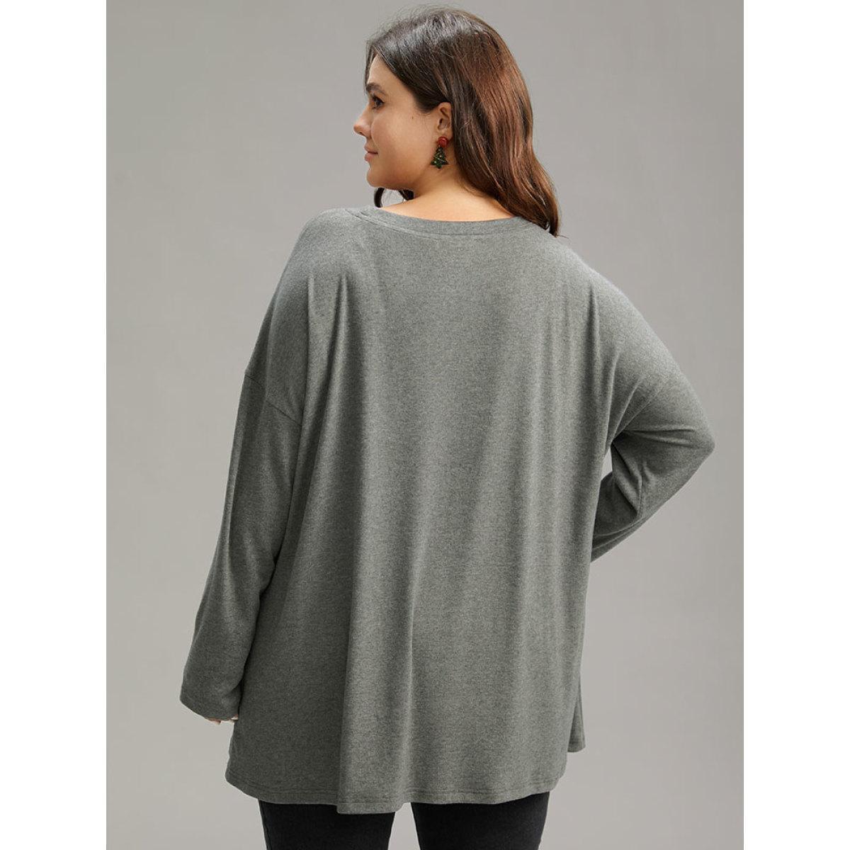 Plus Size Christmas Letter Plaid Patchwork Pocket T-shirt DimGray Women Casual Contrast Christmas Festival-Halloween T-shirts BloomChic 18-20/2X Product Image