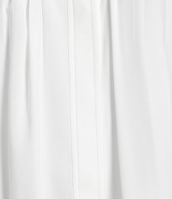 KARL LAGERFELD PARIS Round Neck Long Smocked Sleeve Button Front Blouse Product Image