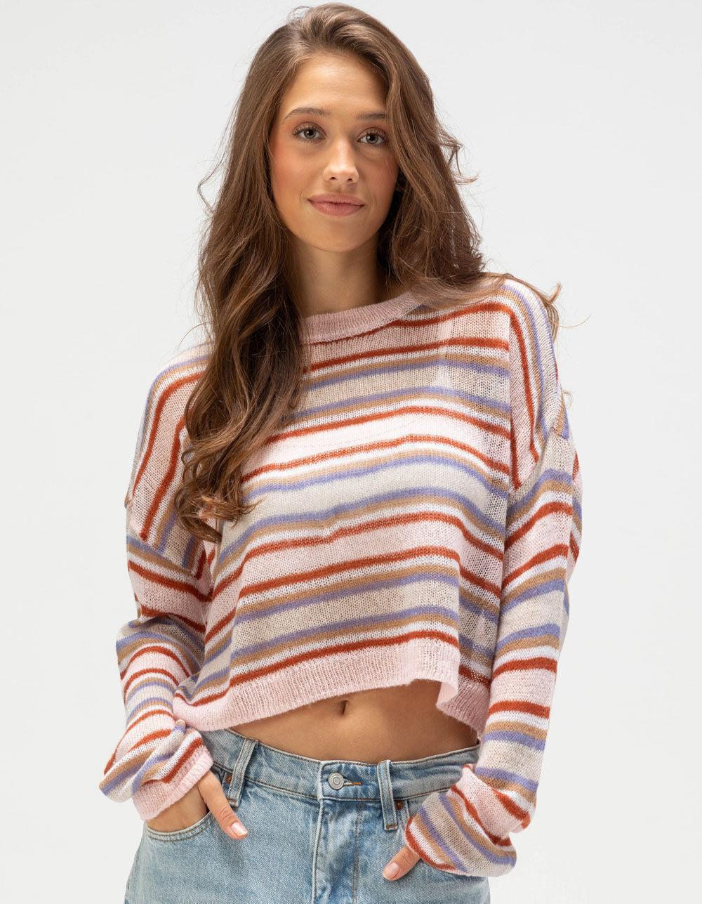 FULL TILT Multi Stripe Womens Mesh Sweater - MULTI Product Image