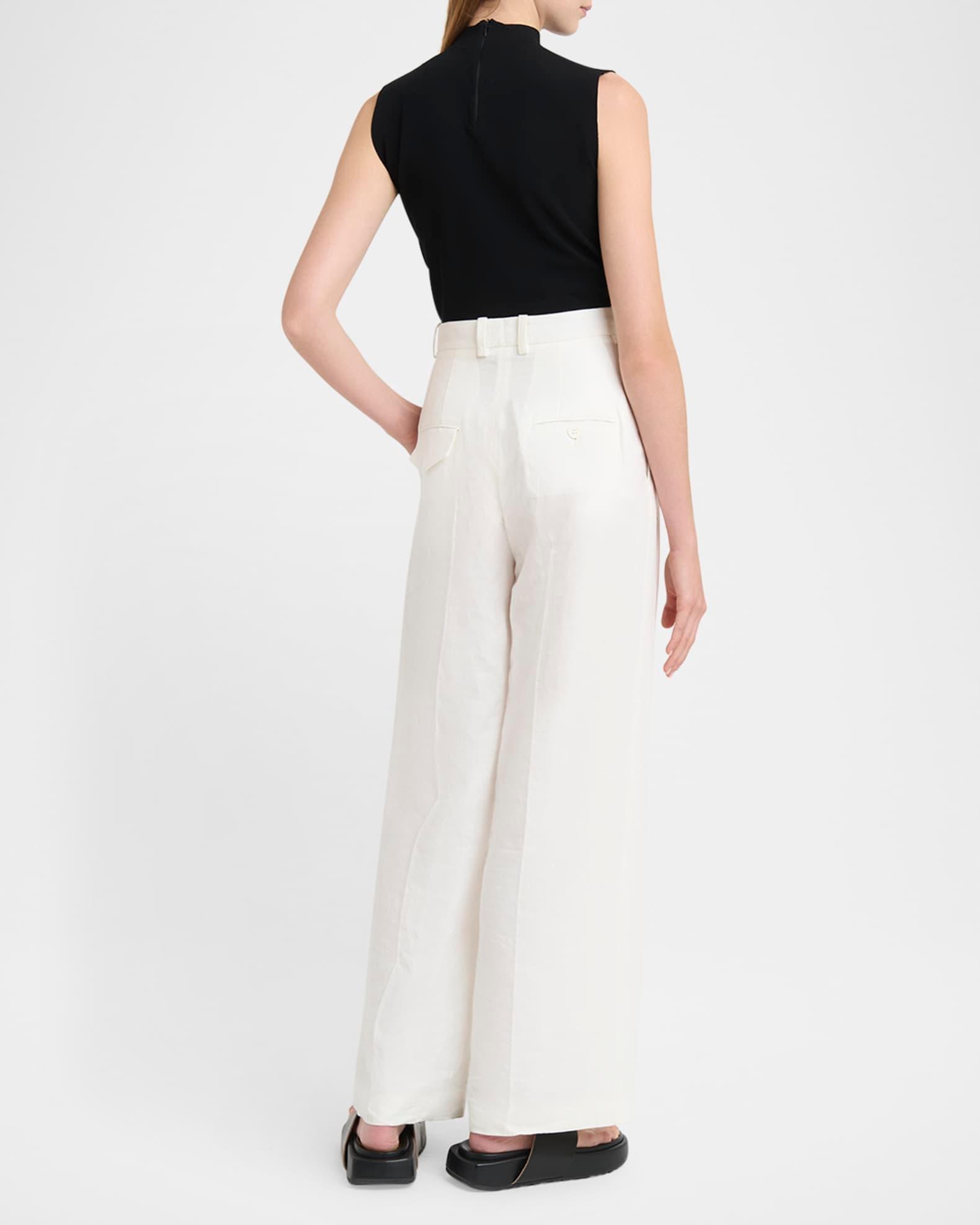 Pleated Wide-Leg Linen Trousers Product Image