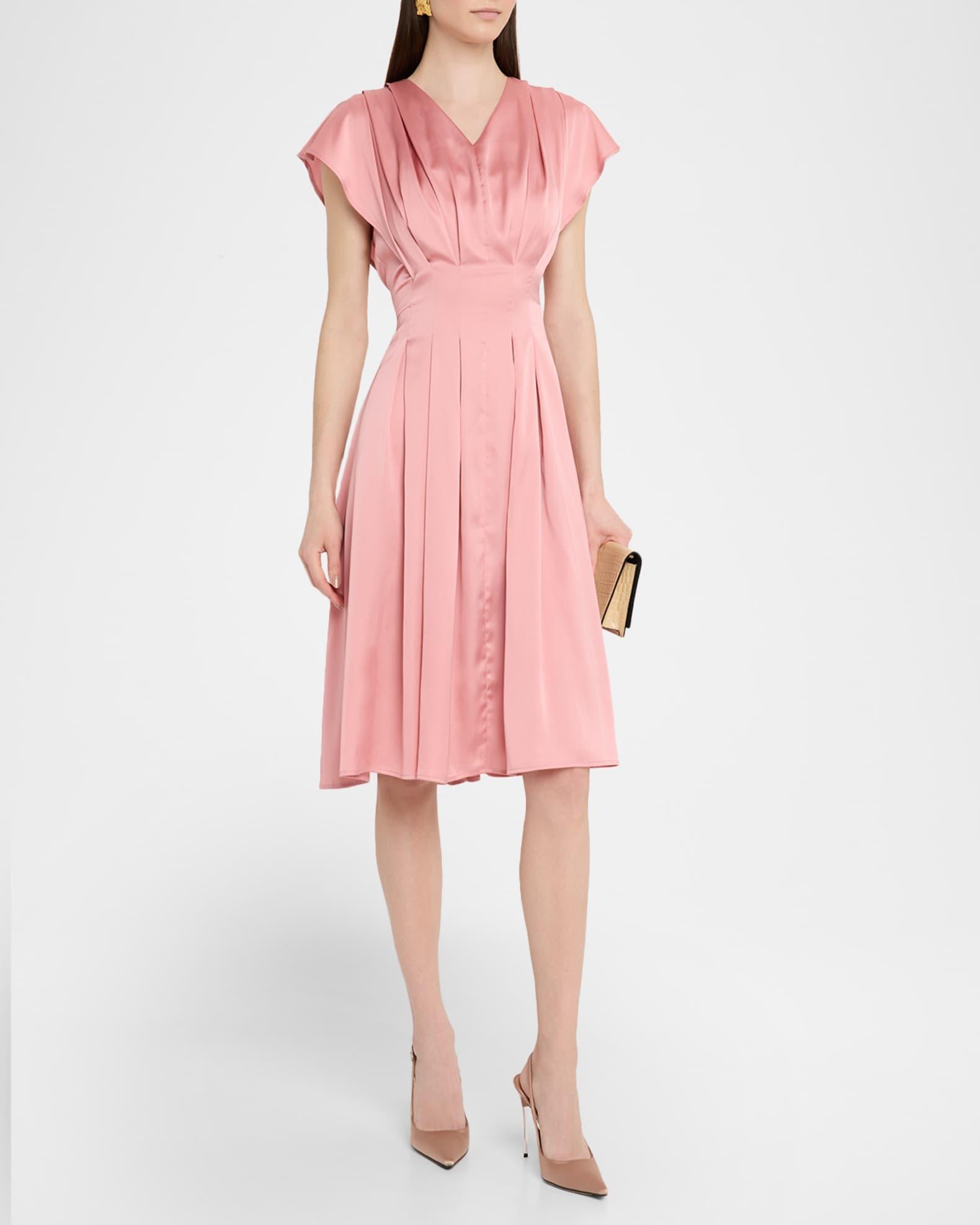 Fit-&-Flare Charmeuse Tuck-Waist Midi Dress Product Image