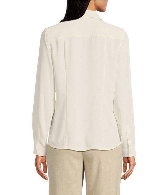 Anne Klein Crepe Peter Pan Collar Long Sleeve Button Front Shirt Product Image