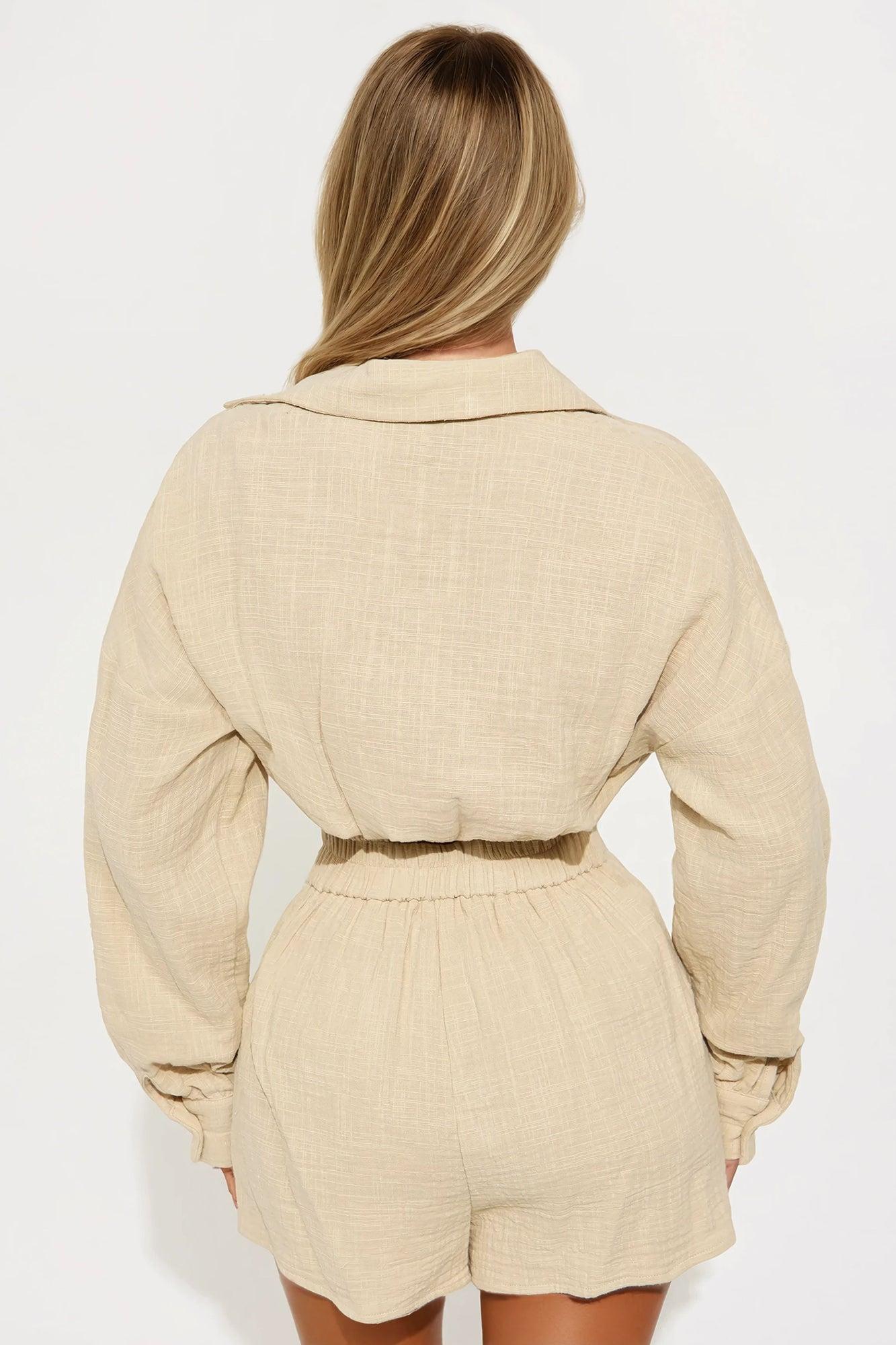 Miranda Linen Short Set - Taupe Product Image