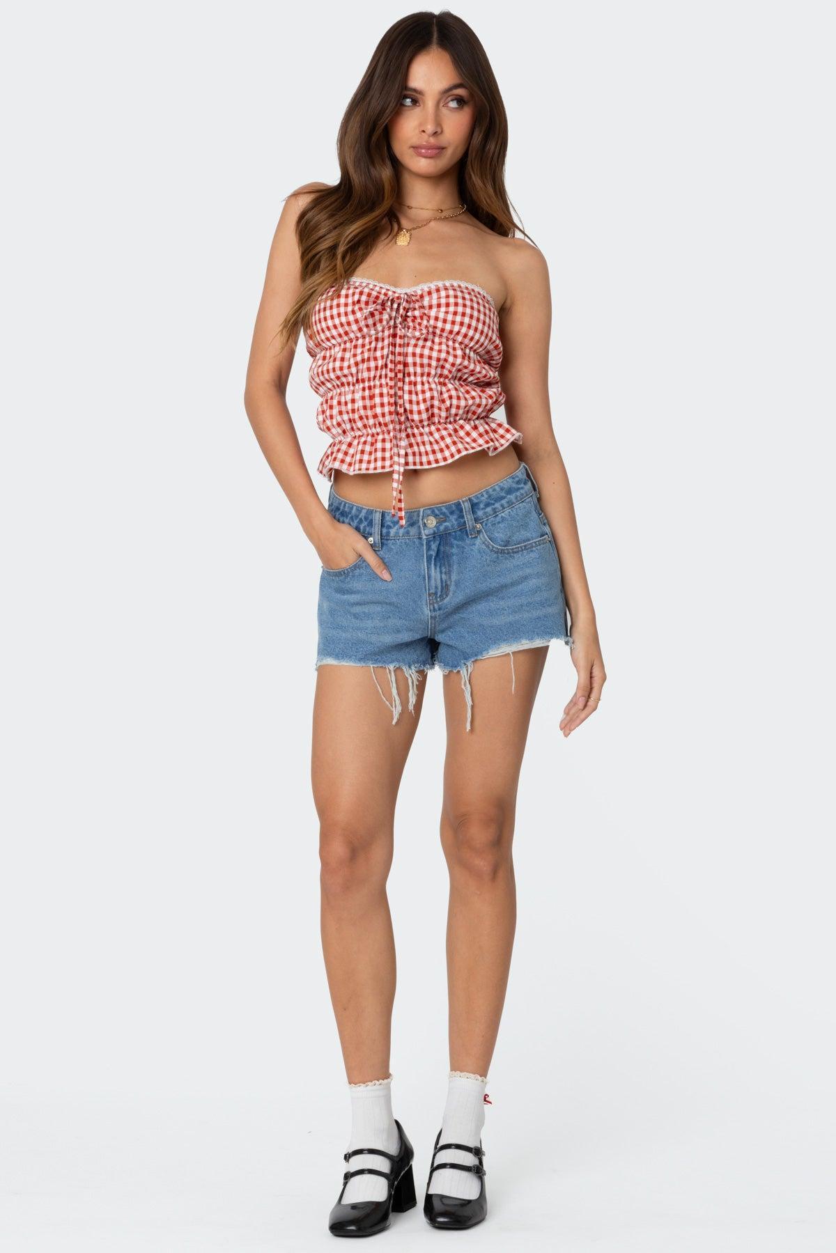 Lanna Gingham Elastic Scrunch Top Product Image