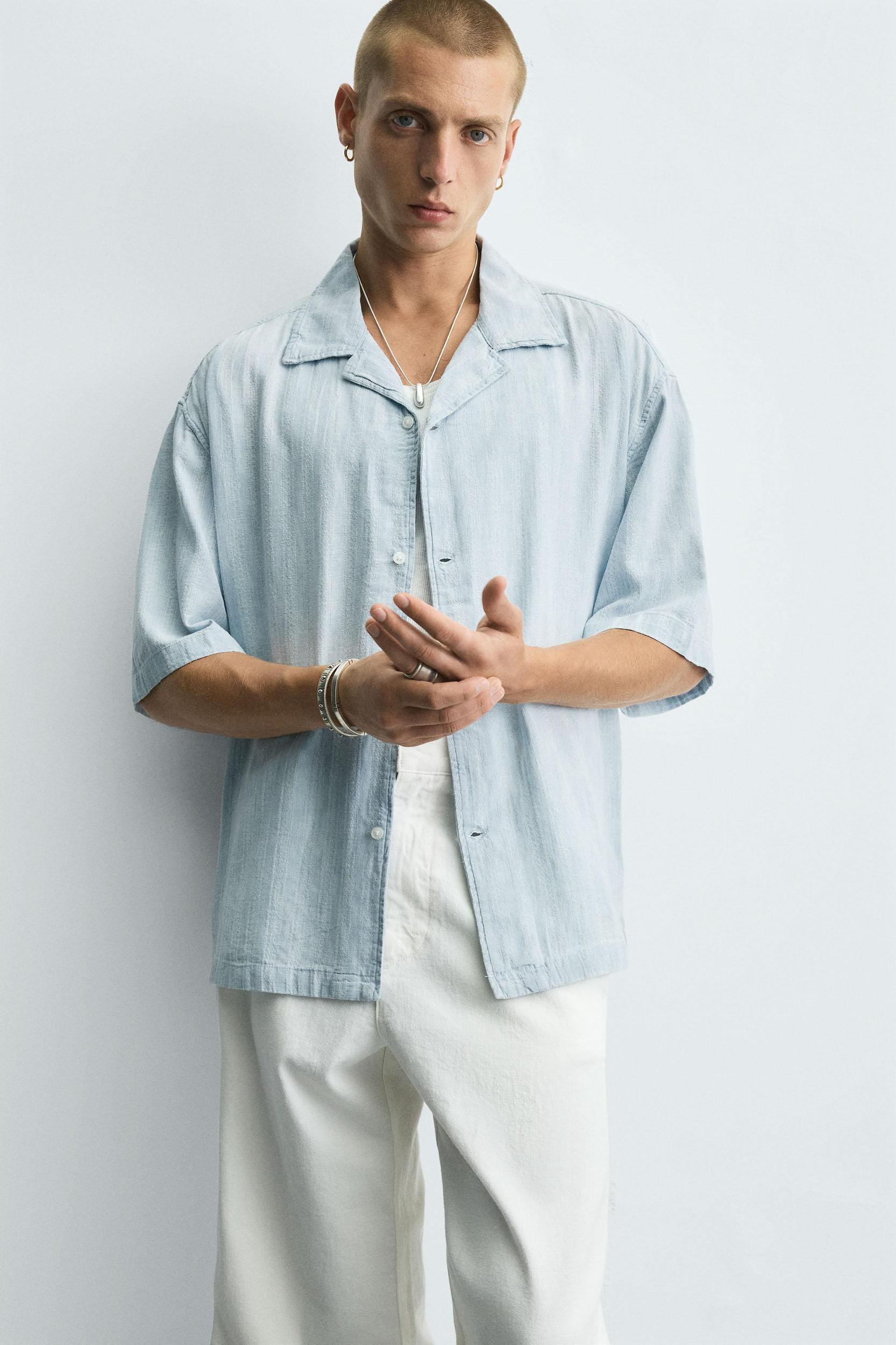 WASHED JACQUARD STRIPED SHIRT Product Image