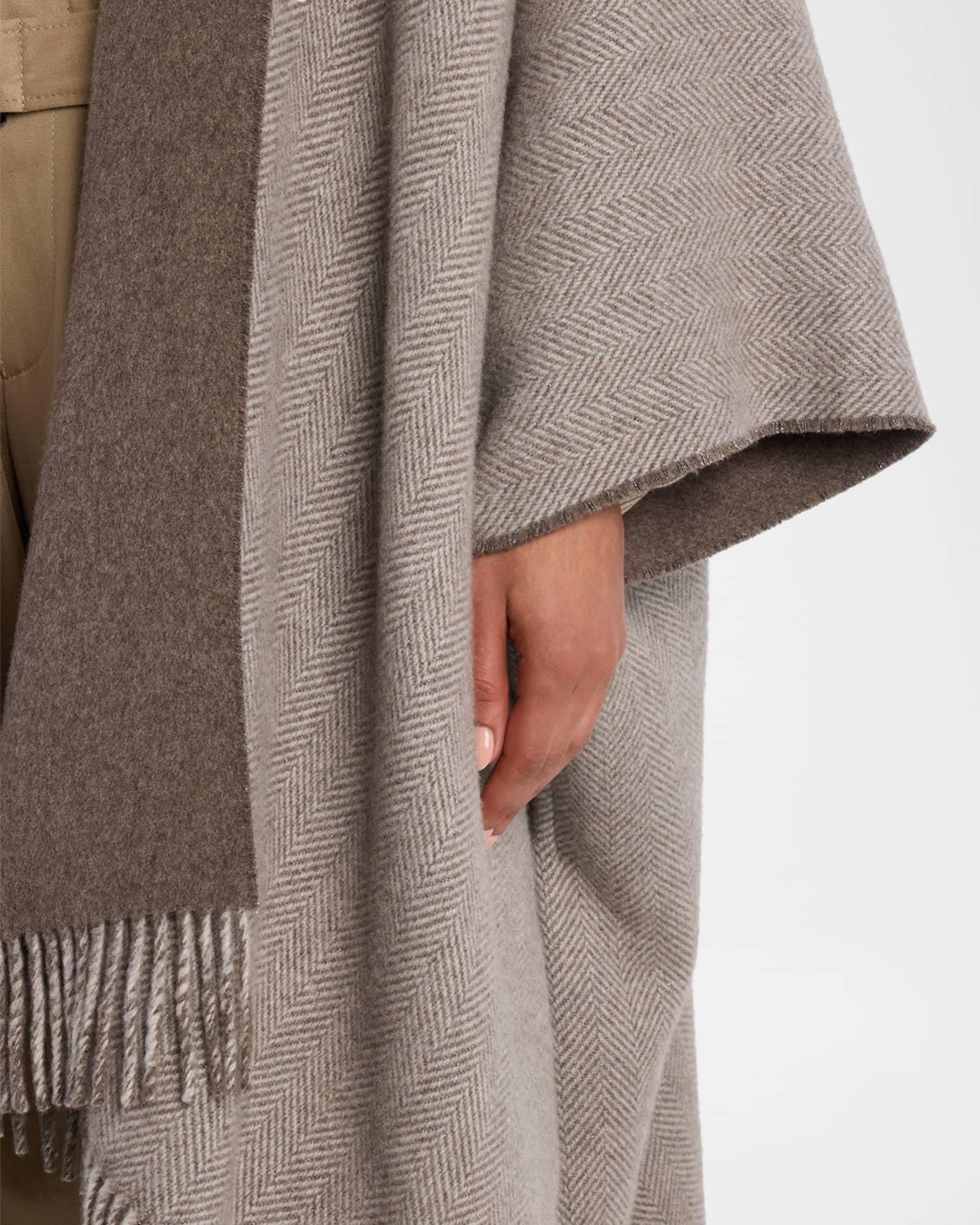 Reversible Metallic Herringbone Double Brushed Cashmere Poncho Product Image