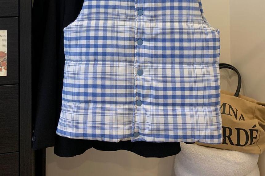 Plaid Padded Button-Up Vest Product Image