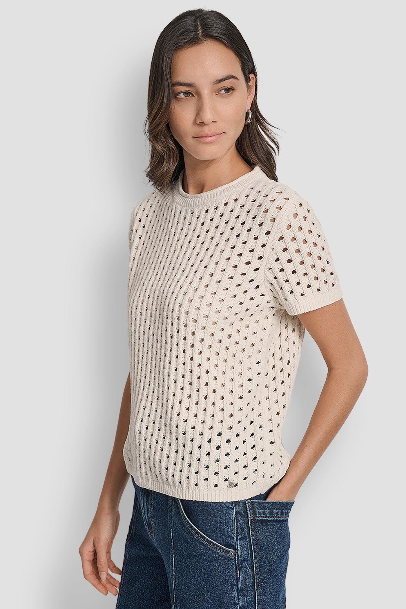 OPEN STITCH CREW NECK SHORT SLEEVE SWEATER Product Image