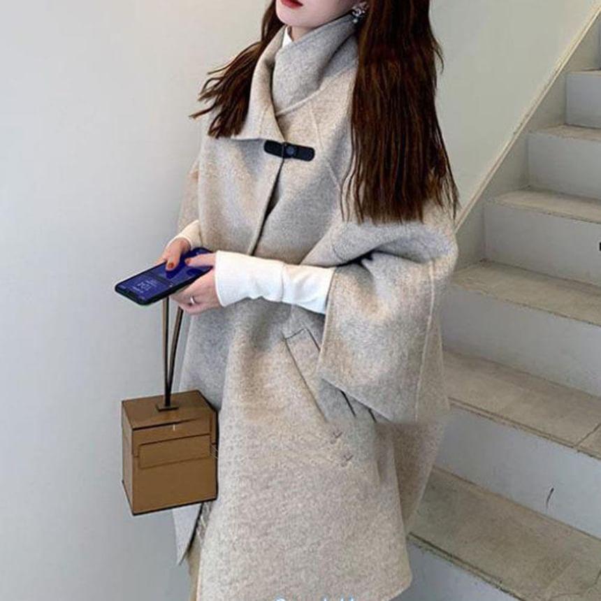 Stand Collar Plain Single Button Long Coat Product Image