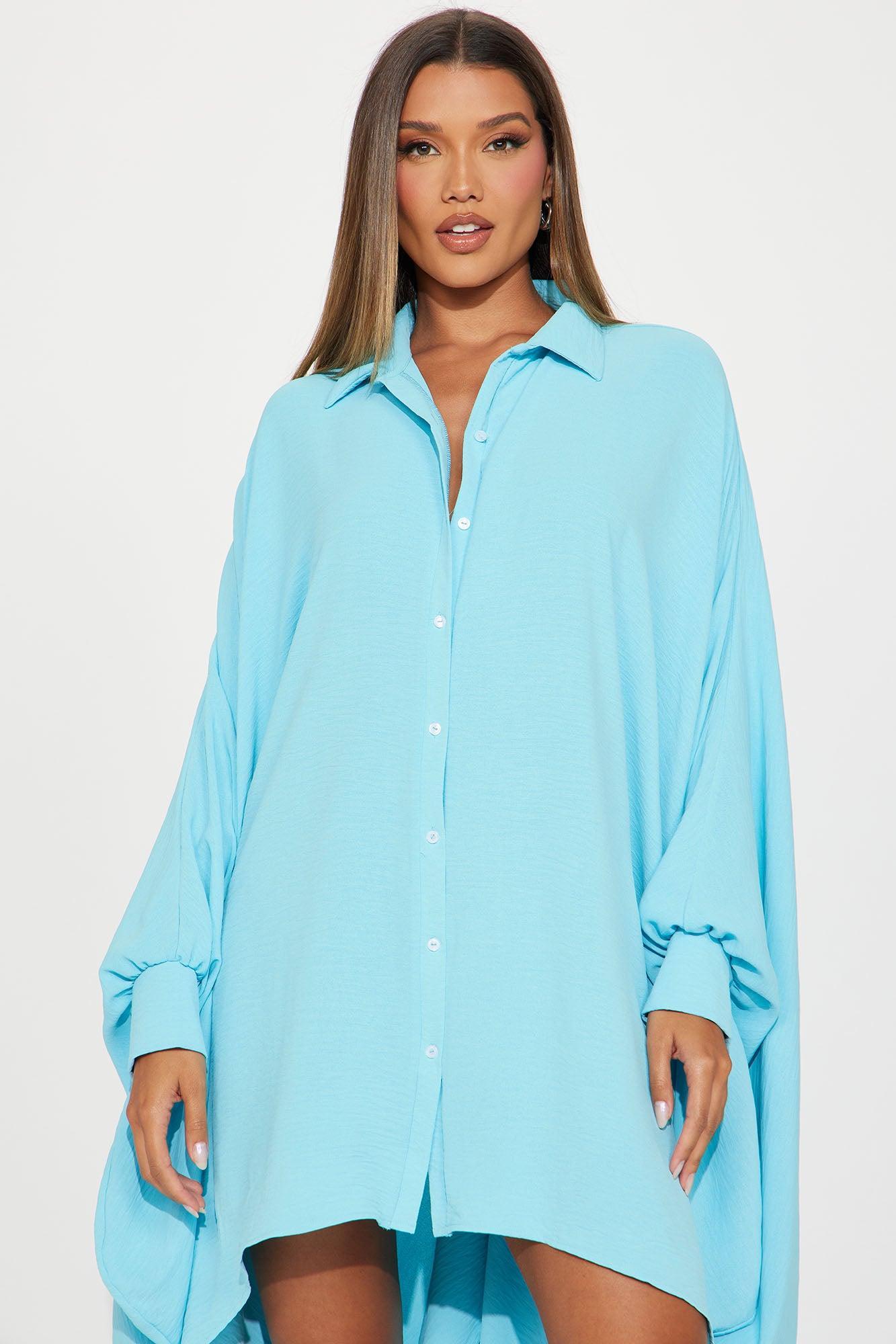 She's A Goddess Oversized Mini Dress - Turquoise Product Image