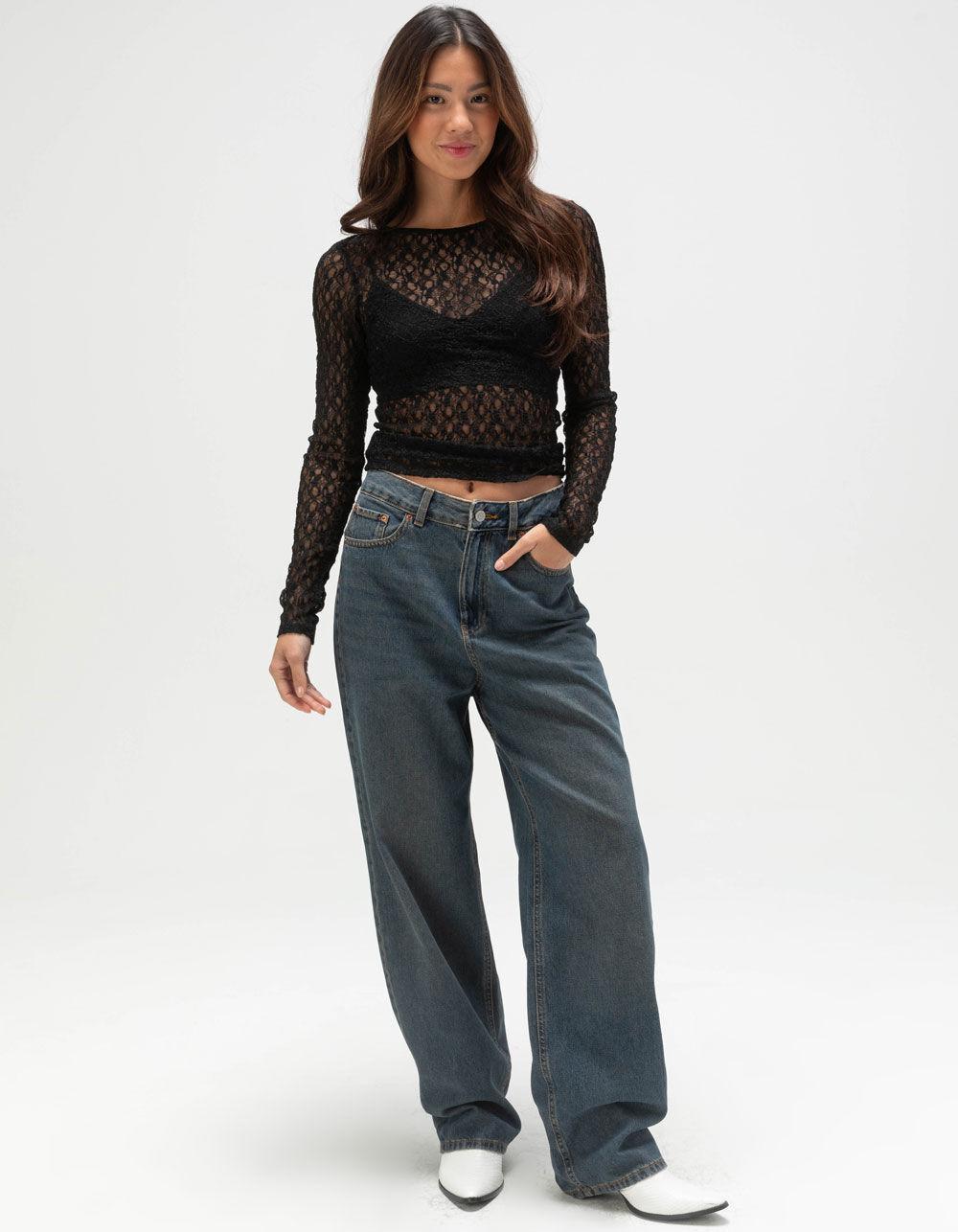 JJXX Leah Womens Long Sleeve Lace Top - BLACK Product Image