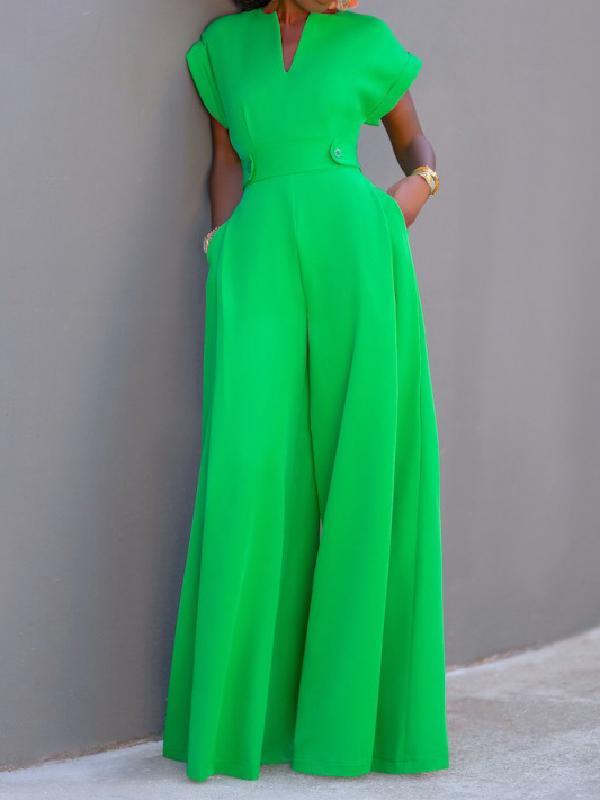 Cap Sleeve Wide Leg Solid Color Jumpsuits Product Image