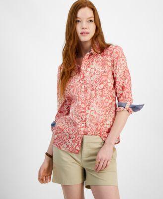 Tommy Hilfiger Paisley Roll Tab (Sky Captain/Bright White) Women's Clothing Product Image