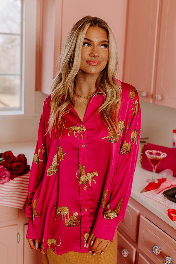 On The PR List Button Up In Fuchsia Product Image