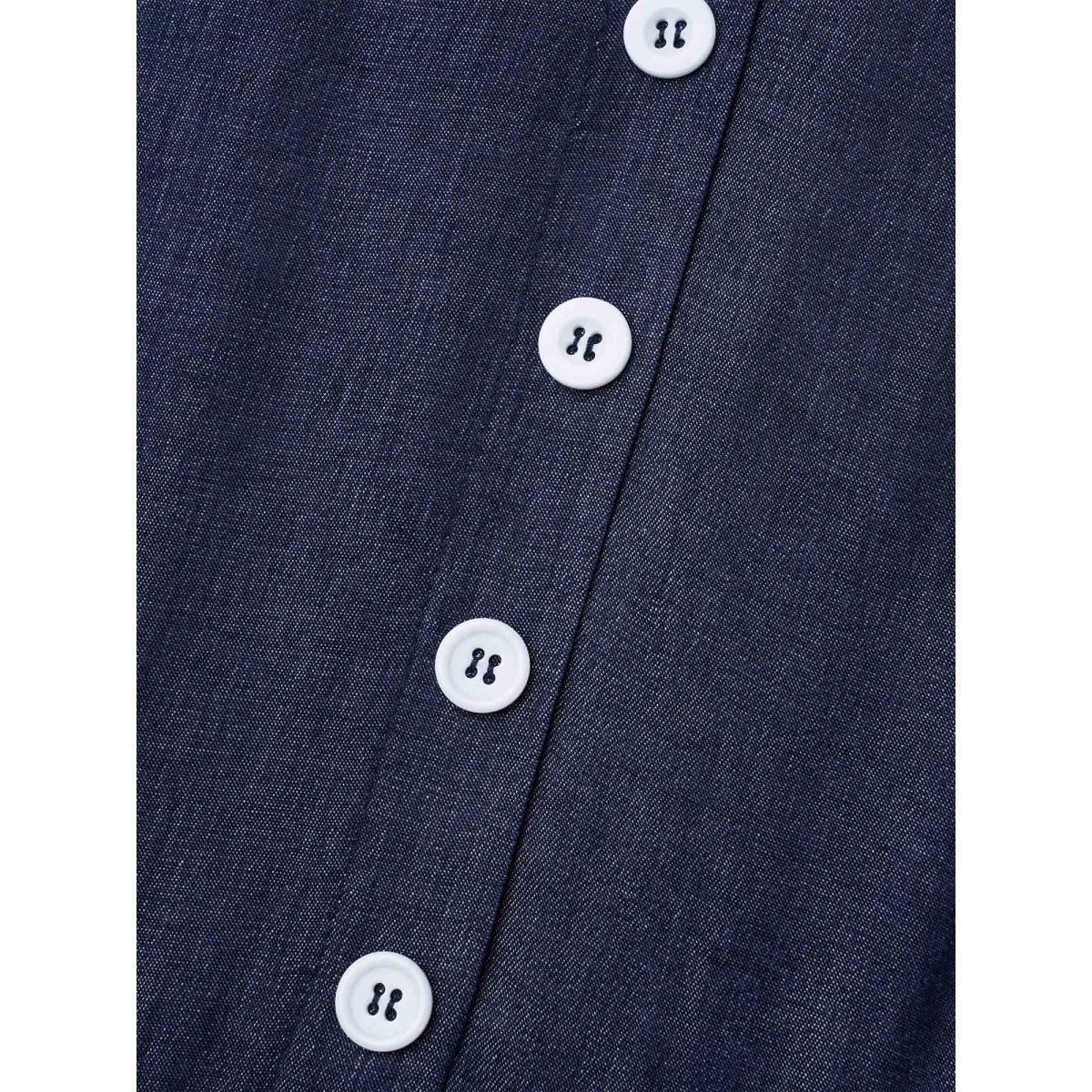 Plus Size V-Neck Button Tiered Maxi Dress Mediumblue Women Casual Button V-neck Elbow-length sleeve Curvy BloomChic 12/L Product Image