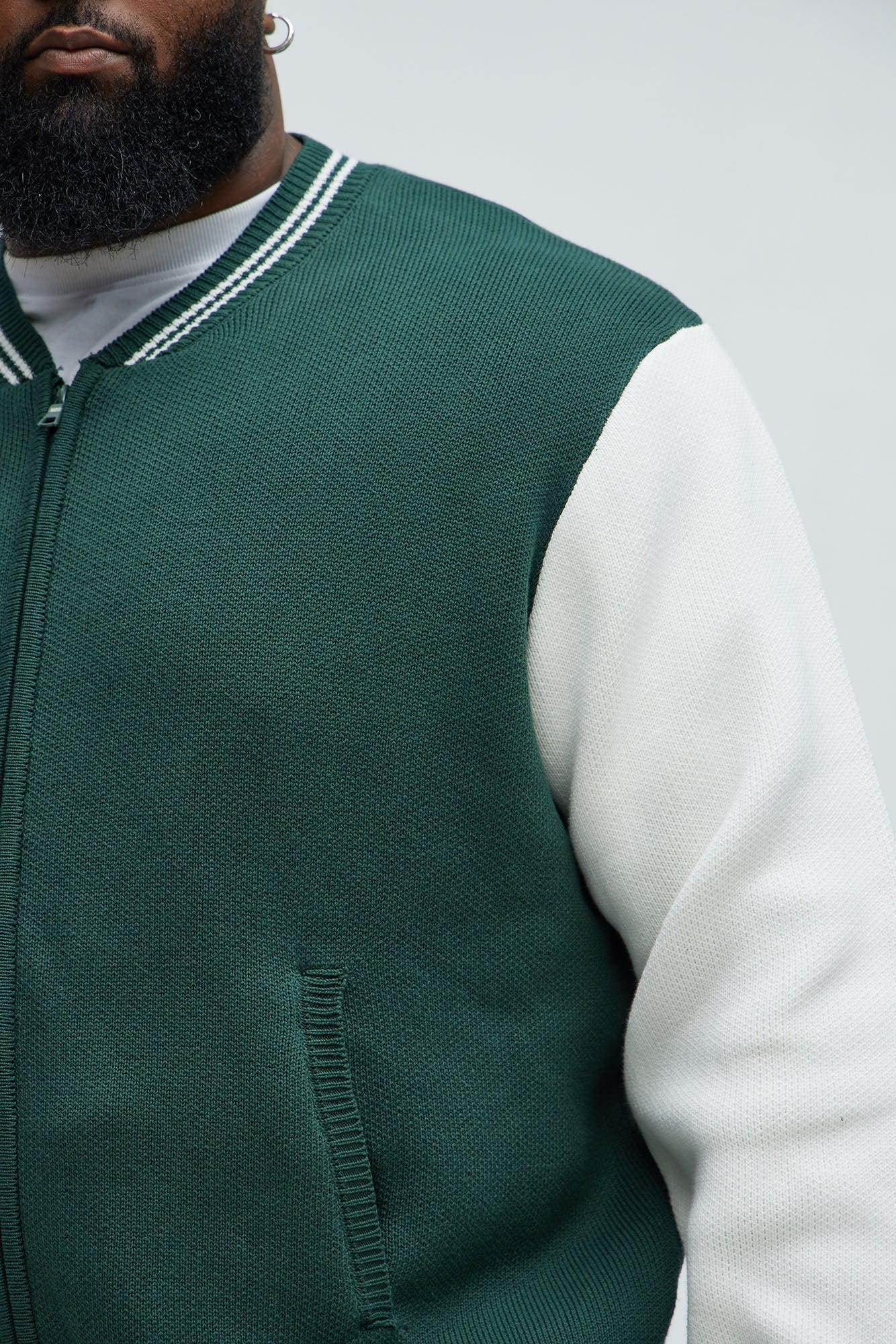 Caspian Knitted Varsity Jacket - Green/combo Product Image