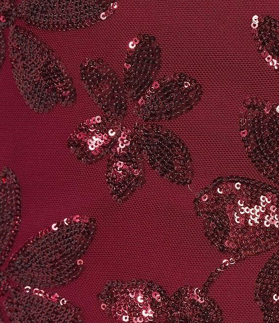 Honey and Rosie Floral Sequin Sleeveless Flat Lace-Up Back Fitted Dress Product Image