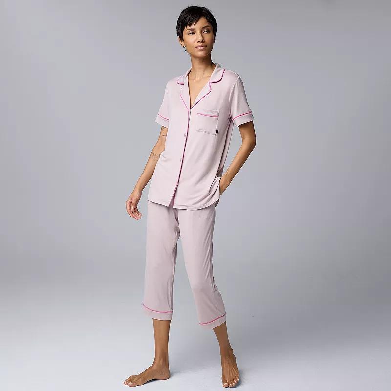 Womens Simply Vera Vera Wang Basic Luxury Notch Collar Pajama Shirt & Pajama Capris Set Product Image