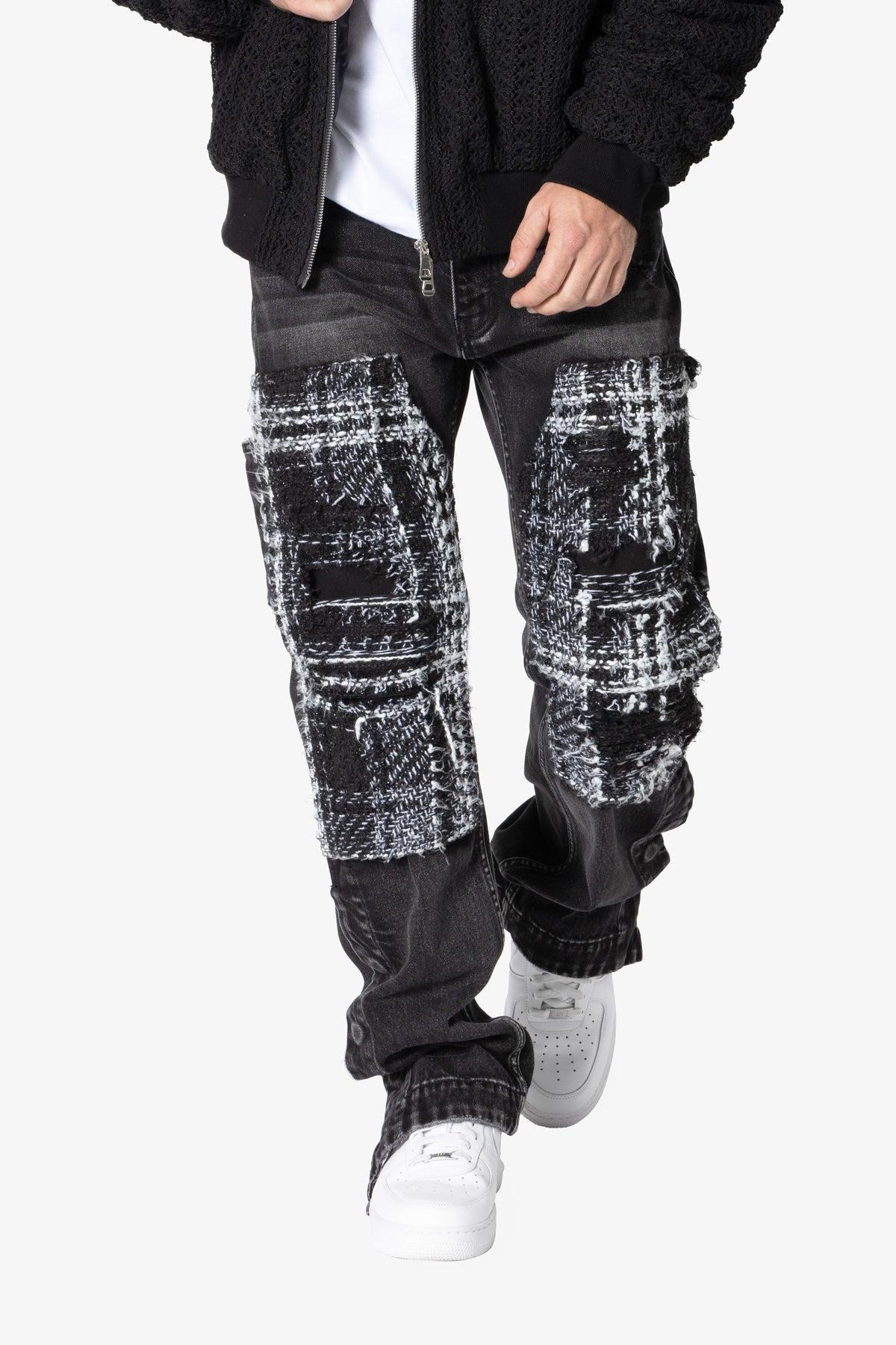 V675 Knitted Western Patch Denim - Black Product Image