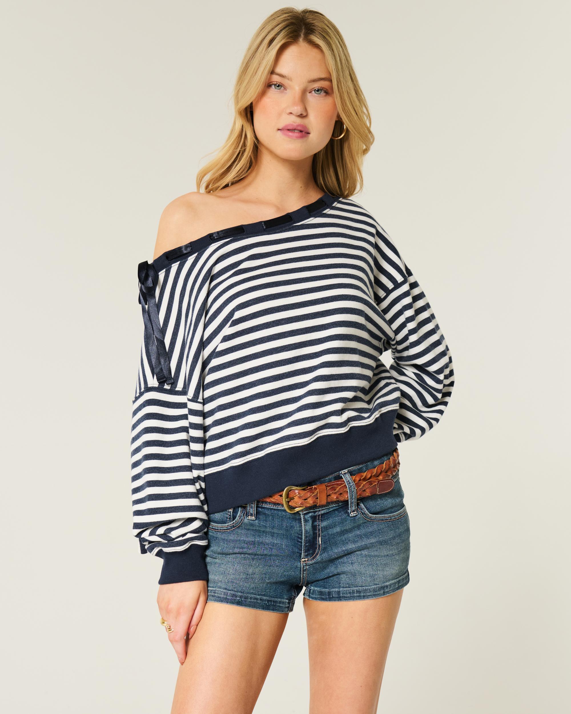 Off-the-Shoulder Tie Sweatshirt Product Image