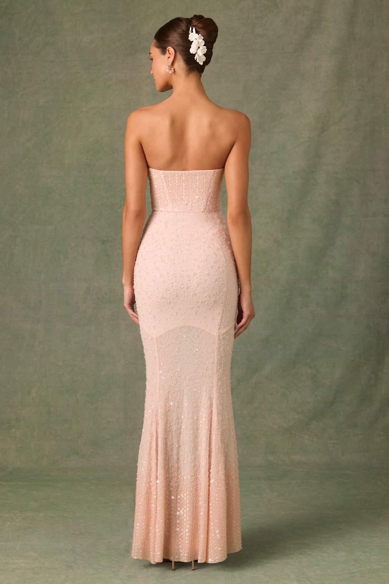 Embellished Sweetheart-Neck Fishtail Gown in Dusty Rose Product Image