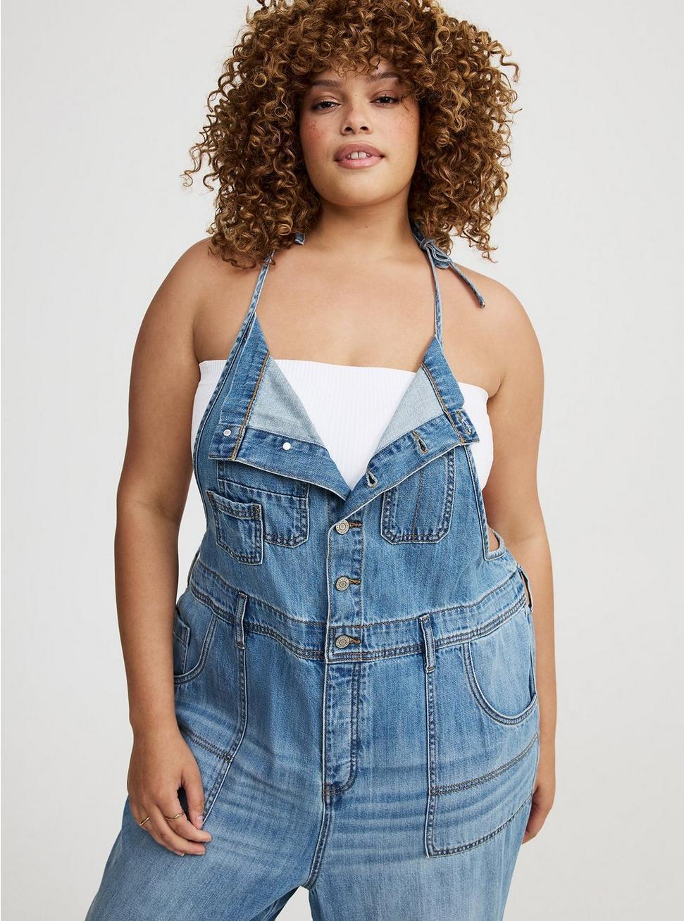 Button Front Denim Overall Product Image
