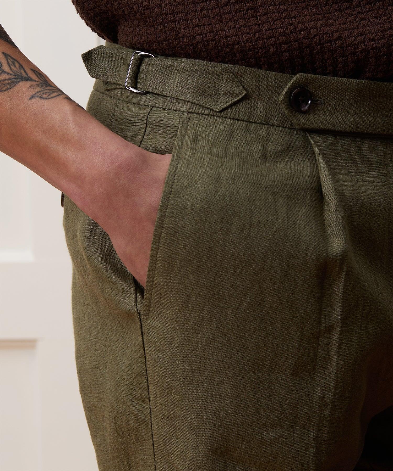 Irish Linen Side Tab Trouser in Surplus Olive Product Image