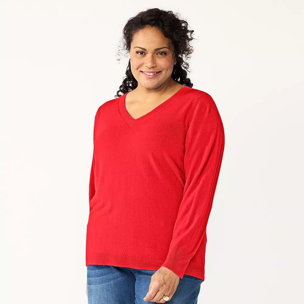 Plus Size Croft & Barrow® Extra Soft V-Neck Sweater, Women's, Size: 3XL, Red Product Image