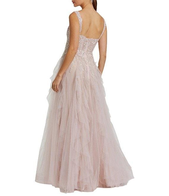 Mac Duggal Bustier Top Embroidered Beaded Lace Ruffle Tulle Ballgown Product Image