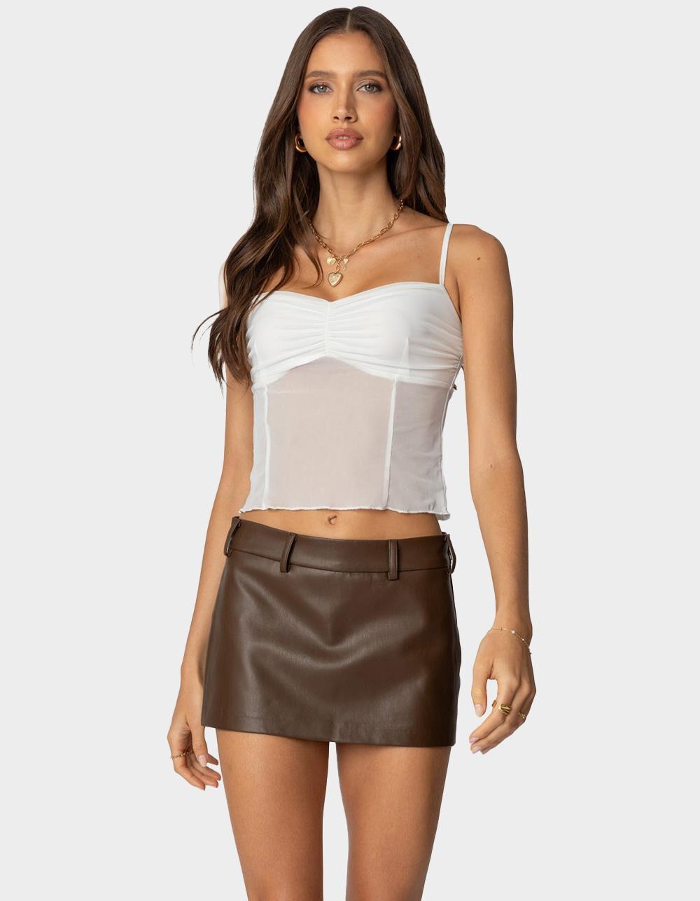 EDIKTED Viv Ruched Sheer Mesh Top Product Image