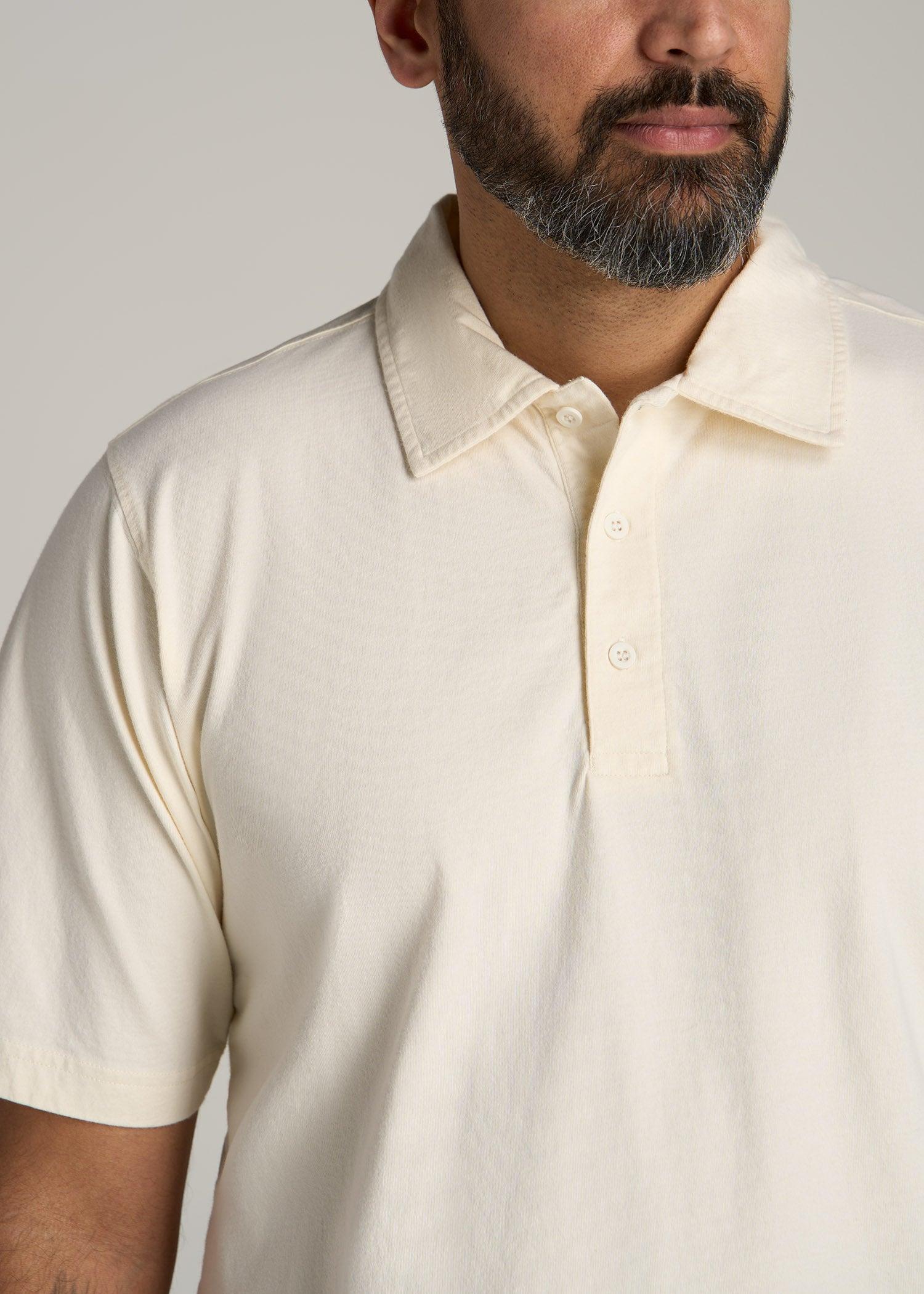 LJ&S Ultra Soft Short Sleeve Cotton Polo for Tall Men in Antique White Product Image