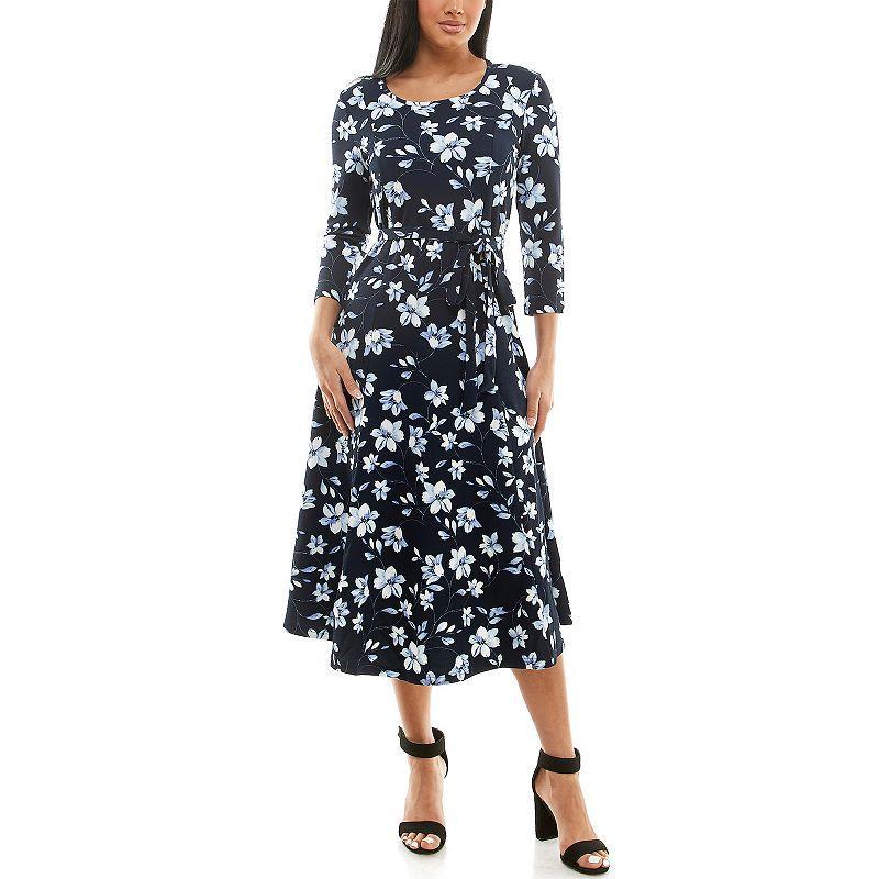 Womens Nina Leonard Sylvia Print Midi Dress Blue Artic Team Product Image