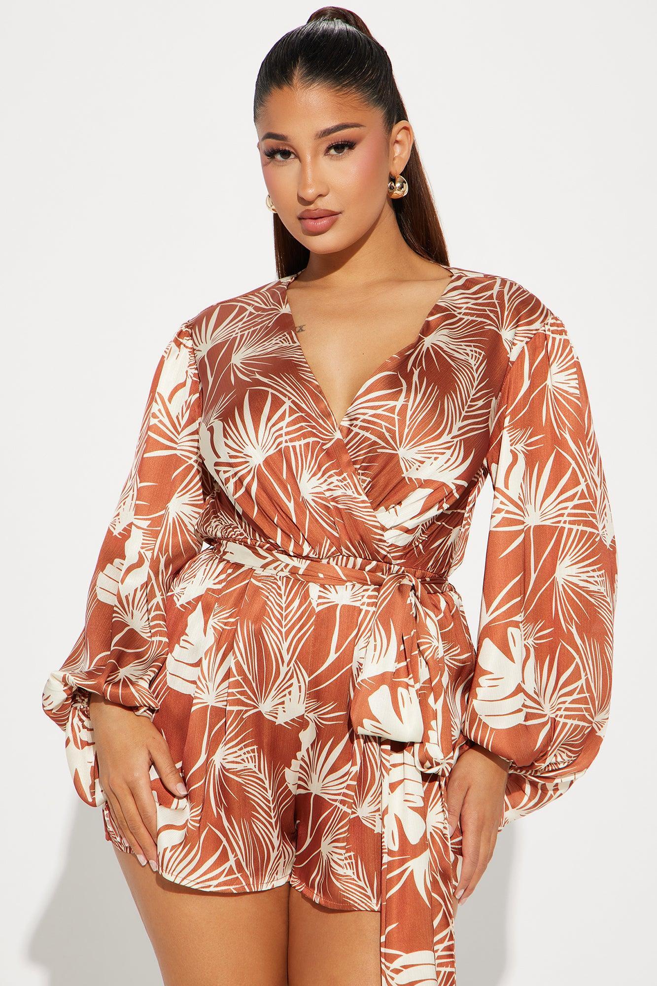 Vacay Desires Satin Romper - Rust/combo Product Image