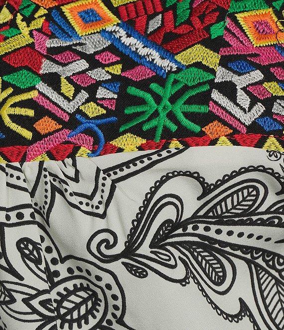 Calessa Petite Size Embroidered Patchwork Split V-Neck 3/4 Sleeve Tunic Product Image