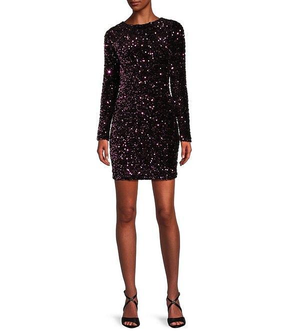 Allison & Kelly Long Sleeve Tie Back Multi Sequin Dress Product Image