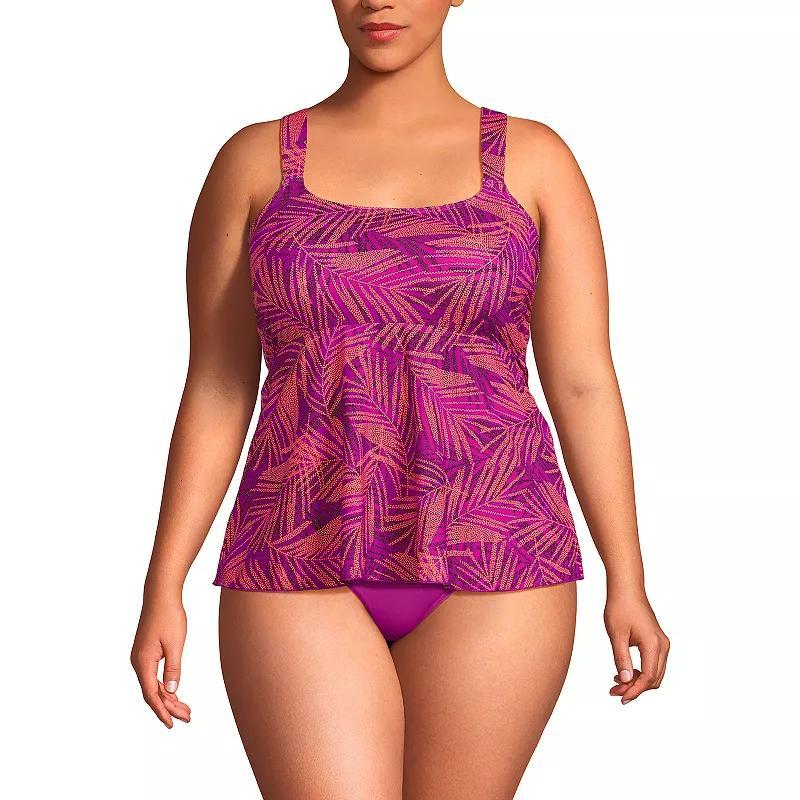 Plus Size Lands End Flutter Empire Waist Comfort Strap Tankini Swimsuit Top, Womens Navy Green Paisley Product Image