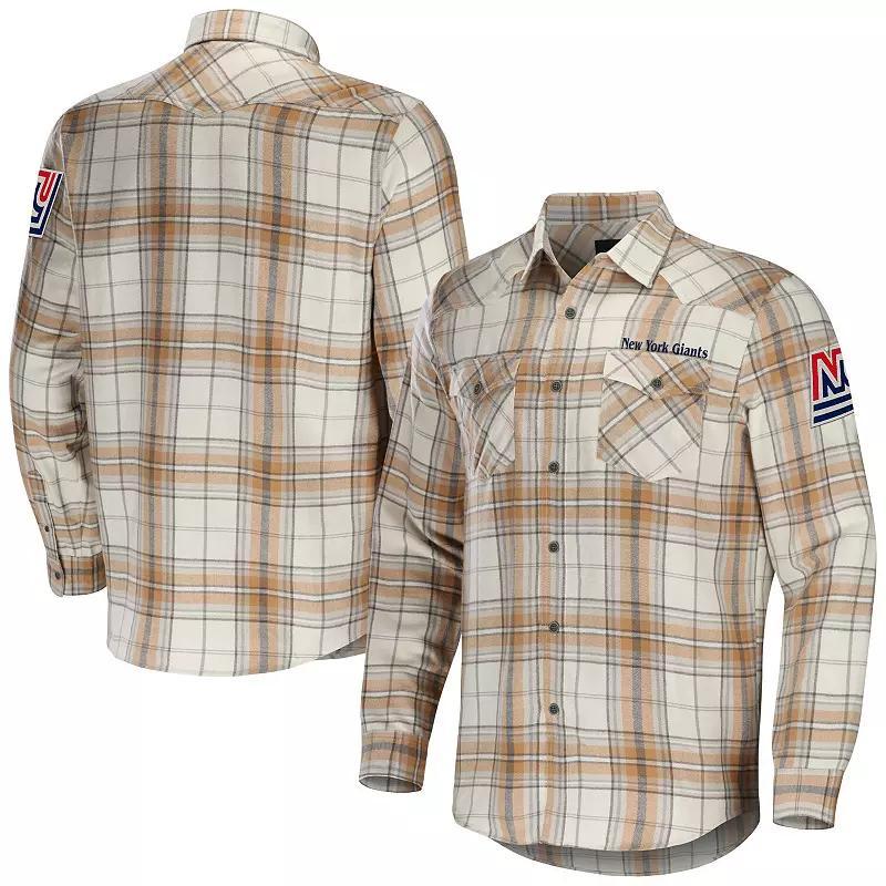 Men's NFL x Darius Rucker Collection by Fanatics Tan New York Giants Flannel Long Sleeve Button-Up Shirt, Size: Small, Team Product Image